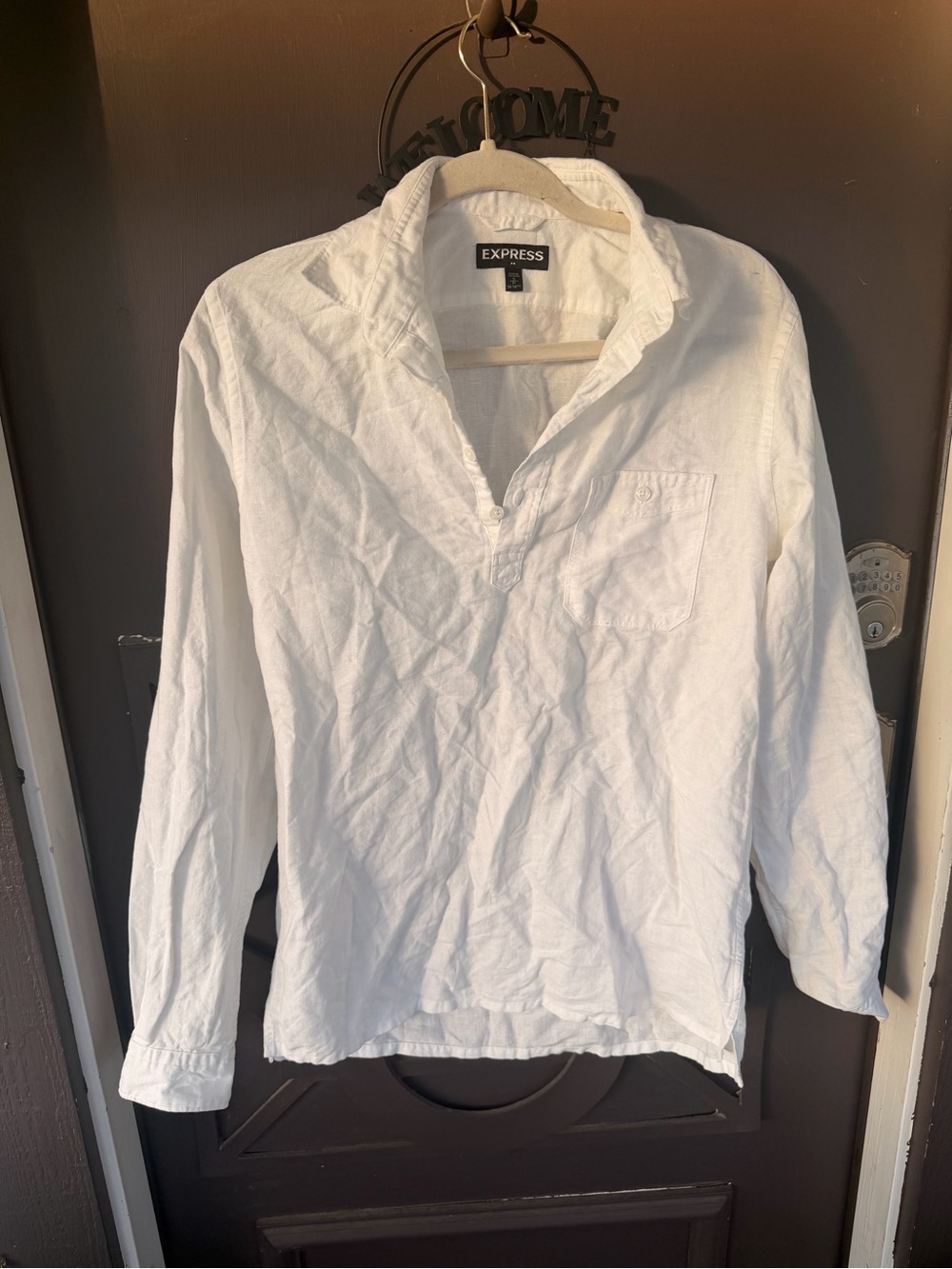 Express White Long-Sleeve Pullover Shirt